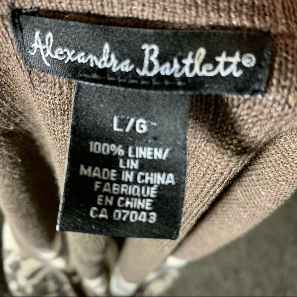 alexandra Bartlett Linen Knit Shirt Brown Floral Sz L Short Sleeves Earth Tone - Picture 9 of 10